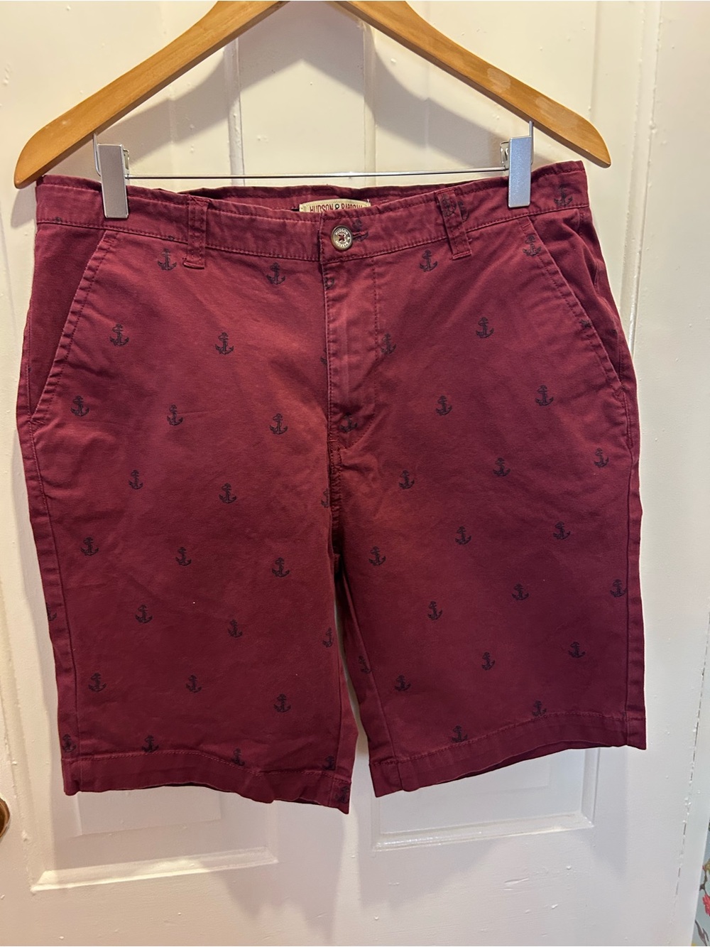 Hudson & Barrow NYC Men's Maroon Nautical Anchor Print Shorts Size 32